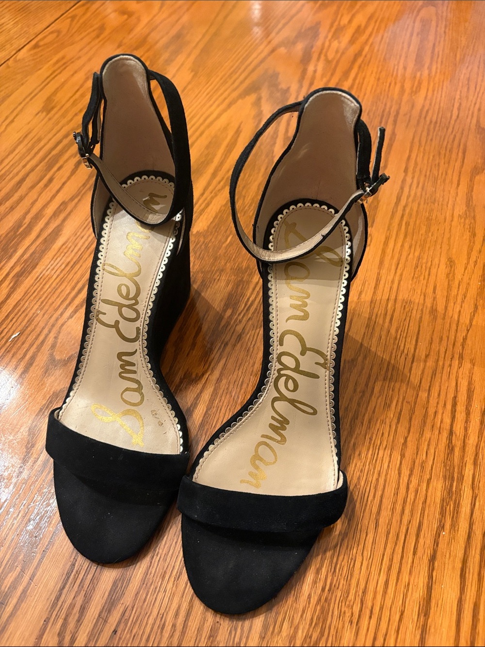 Sam Edelman Black Suede Ankle-Strap Open-Toe Heels